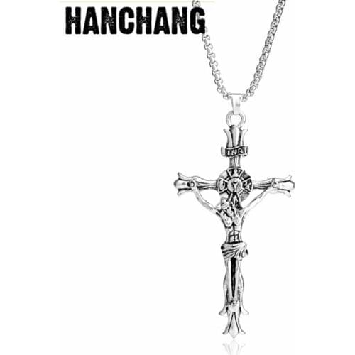 Crucifix Jesus Pendant Necklace Men Chain Jewelry Gift