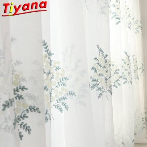 Blue Flowers Curtains for Living Room Embroidered Luxurious Sheer Tulle for Kitchen Chinese Plum Blossom Yarn X-HM443#30