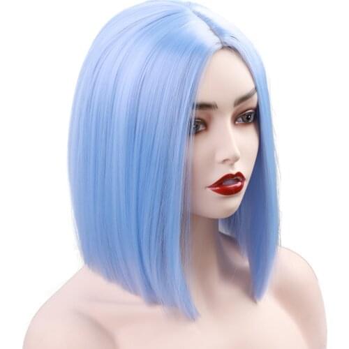 10"Short Synthetic Bob Hair Wig Straigth Sky Blue Color Female Bob Hair Wig High Temperature Wig Middle Part Cosplay Wigs