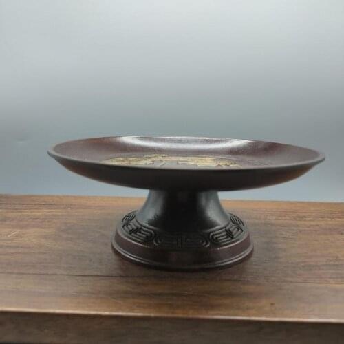 Old Red Copper Gilding Buddhist Polishing Tibetan Solid Smoothly Auspicious Manza Decorate Sacrificed Fruit Putting Plate Craft