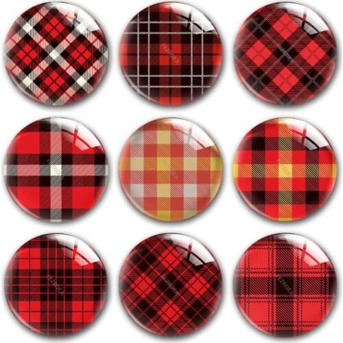 Buffalo Plaid glass cabochon,Renaissance Red and black check pattern Round photo glass cabochon demo flat back Making findings