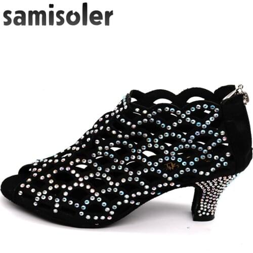 Samisoler dance shoes, diamond high-heeled dance shoes and rhinestones, Latino dance shoes, zipper, convenient and simple