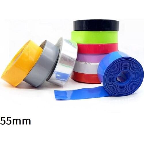 PVC Heat Shrink Tube 55mm Width Blue Multicolor Shrinkable Cable Sleeve Sheath Pack Cover for 18650 Lithium Battery Film Wrap