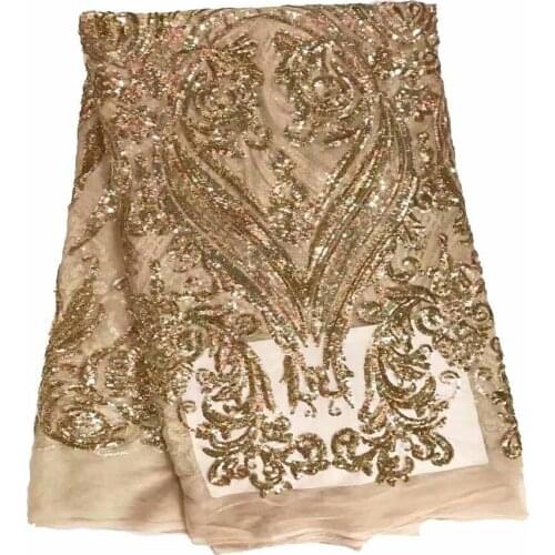 Sequins African Lace Embroidered Fabric Sequins African Lace Wedding Dress Fabric 100% Polyester Sequins Fabric