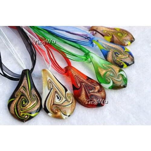 Yingwu Wholesale Bulk 6ps Lot Murano Lampwork Glass Gold Sand Windmill Pendant Silver P Beauty charm Necklaces For womens Gift