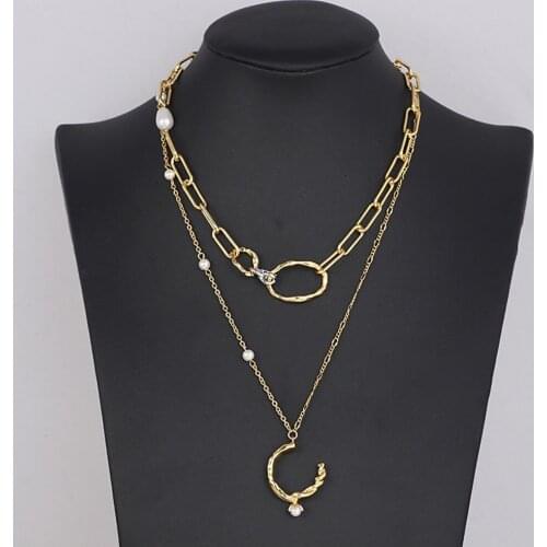 Women layering chain necklace with pearl pendant boutique jewelry for party