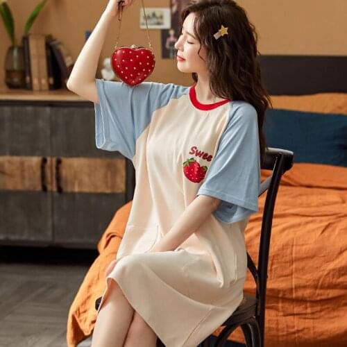 Nightdress Womens Short-sleeved Thin Dress Princess StyleCute CottonLoose Summer Maternity Confinement Dress Women Clothes 2020