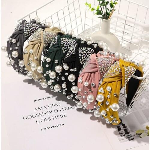 High Quality Turban Autumn Headwear New Fashion Girls Headband Pearls Inlay Solid Hair Band For Women Hair Accessories Wholesale