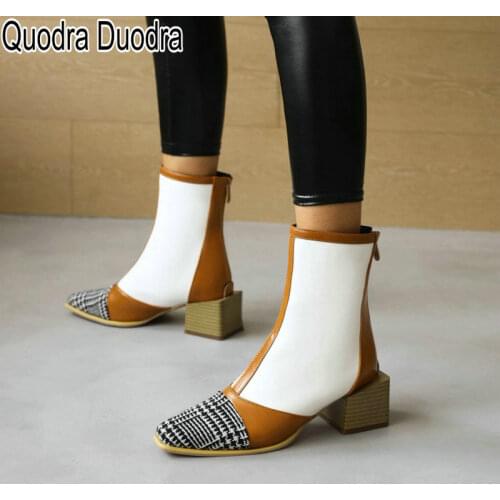 Fashion Women boots new winter/Autumn Warm Plush ankle chunky Shoes red blue high heels zippers woman boots plus size 44 46 47