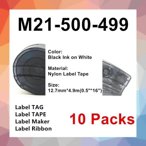 10 Pack M21-500-499 Replacement Nylon Black on White Label Tape Cintas for BMP21 Plus BMP21 LAB Handheld Ribbon Printer Label