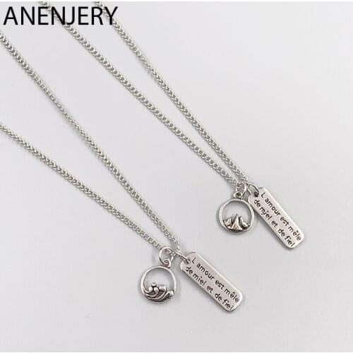 ANENJERY 925 Sterling Silver Personality Thai Silver A Eachother Couple Necklaces For Women Men Best Gift choker S-N558