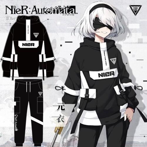 Anime NieR:Automata YoRHa Type A No. 2 Fashion Loose Hooded Wind Coat Men Women Hoodie Student Harajuku Jacket Tops Pants