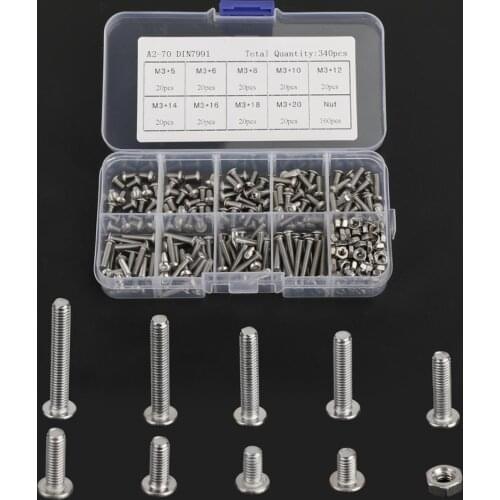 Areyourshop 340Pcs Metric M3 304 Stainless Allen Button Head Hex Socket Cap Screw Bolt Nut