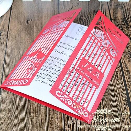 Free sample laser cut fancy glitter red wedding personalize invitation card