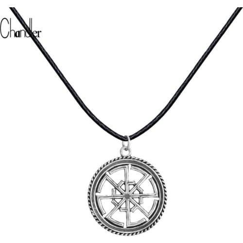 Chandler Slavic amulet Necklace Svitovit Viking pendant Pagan Cord Rope Leather Norse jewelry Original Man Pirate Collars