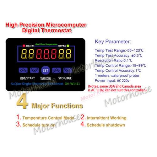 XH-W1411 220V digital thermostat, three-display multifunctional temperature controller, temperature control switch -19~99