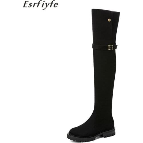 ESRFIYFE 2020 New Party Shoes Woman Snow Boots Winter Warm Women Over The Knee High Boots Thick Heel Platform Riding Boots