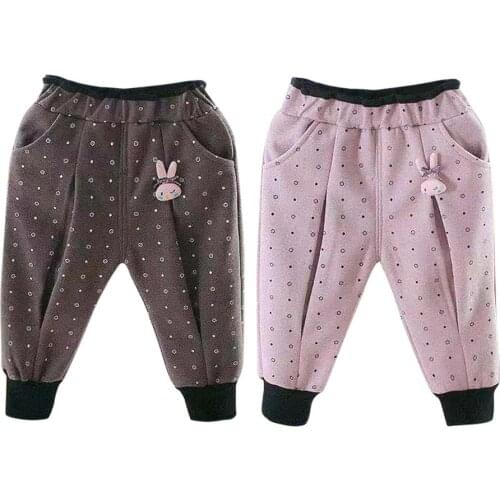 Hot Sale Baby Girls Trousers Delicate Texture Fleece Warm Toddler Baby Girls Pants Dot Cartoon Autumn Winter Lovely Trousers
