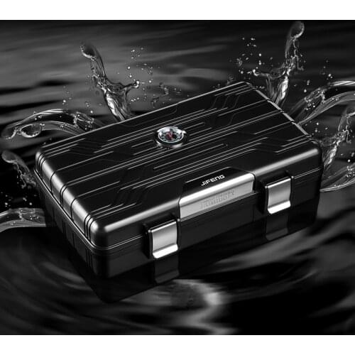 JIFENG Metal Gum Lined W/Humidier And Hygrometer Cigar Travel Case Waterproof Humidor 10 Count For COHIBA Smoking Gadget