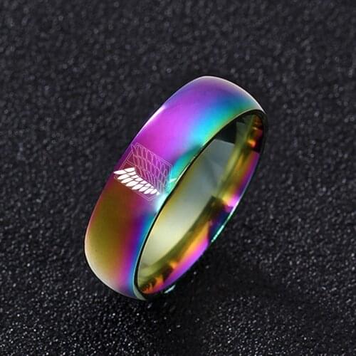 6mm 8mmAttack on Titan Colorful Stainless Steel Ring Wings Of Liberty Flag Finger Couple Rings For Men Women Jewelry Anime Fans