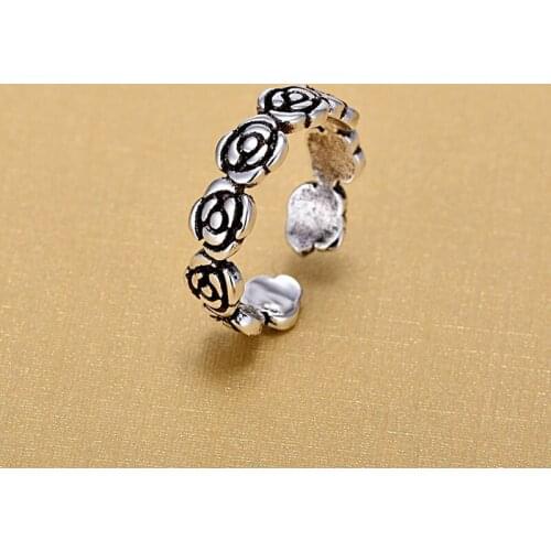 Retro Arrival 925 Sterling Silver Flower Pattern Rings for Women Jewelry Fashion Open Adjustable Finger Ring Free Shipping