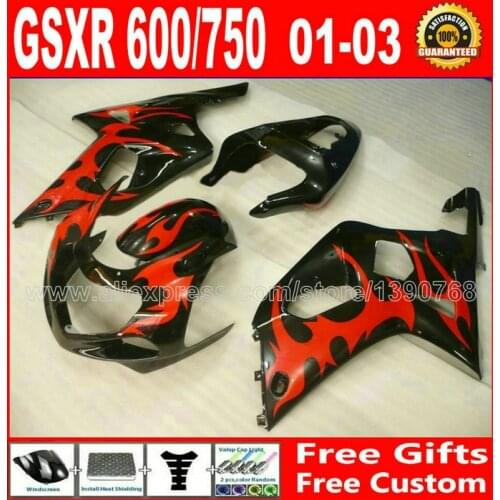 ABS plastic aftermarket body fairing kit for beautiful red black 2001 2002 2003 SUZUKI GSXR 600 750 K1 #EKN GSX R600 R750 01-03