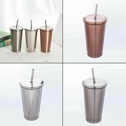 500ml Stainless Steel Coffee Mugs Metal Straw Reusable Tumbler Pint Outdoor Camping Travel Mug Drinking Juice Tea Beer Cups