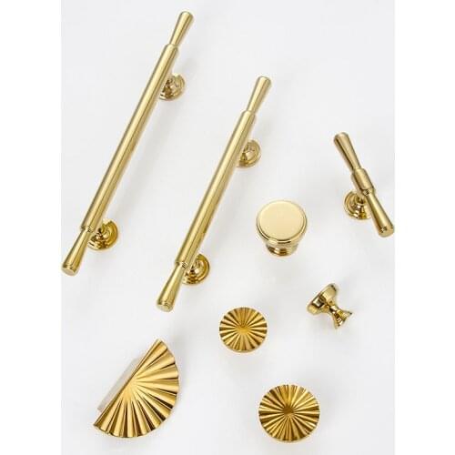 Brass Cabinet Handles PVD Gold Wardrobe Handle Shiny Brass Drawer Pull Knobs American Furniture Door Knob