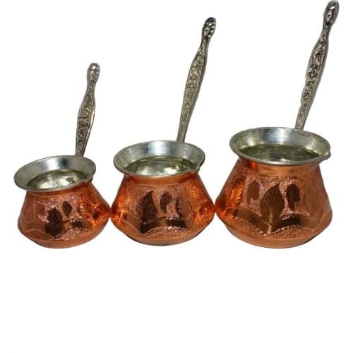 Handmade Turkish Big Size Copper Coffee Pot 3 Pieces