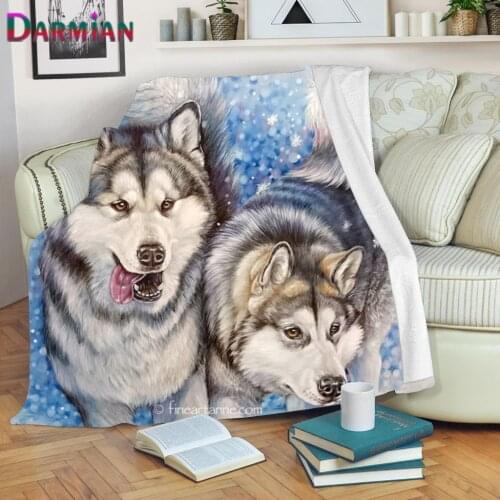DARMIAN 2021 Cute 3D Animal Husky Dog Pattern Warm Sofa Bedroom Throw Blankets Travel Fleece Soft Thin Blankets for Kids Adults