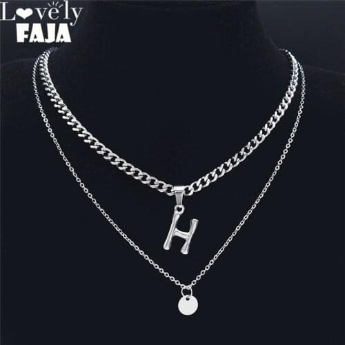 2PCS Fashion Punk Letter H Stainless Steel Double Layer Necklace Chain Women/Men Jewelry regalos para mujer NK93S03