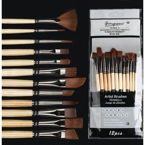 Watercolor Brush Set 12 Pcs Nylon Hair Paint Brushes for Painting Acrylic and Oil Drawing Brushes Tools Art Supplies Stationery