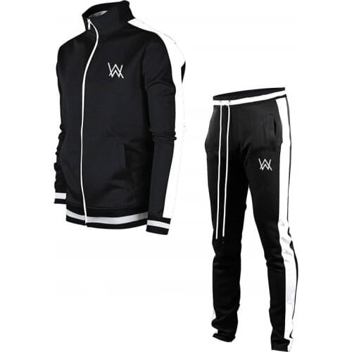 Spring and autumn new mens suit stand collar zipper jacket + color matching sports pants fashion casual mens suit