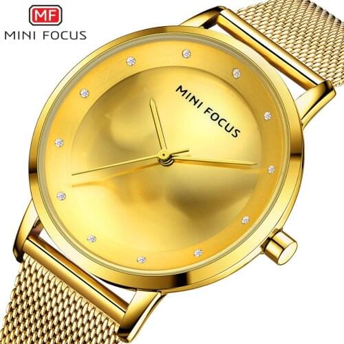 MINI FOCUS Small Dail Luxury Waterproof Watch Lady Gold Mesh Bracelet Gift for Girlfriend Female Clock 2020 Rhinestone часы женс