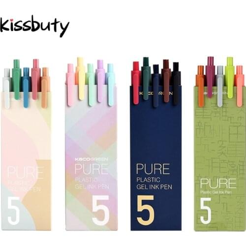5Pcs/Set Morandi Cute Retractable Gel Pens 0.5mm Black/Color Ink Kawaii Vintage Gel Pen Rod for School Office Stationery