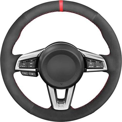 Hand-stitched Black Suede Custom Car Steering Wheel Cover for Mazda MX-5 2015 2016 2017 2018 2019 2020