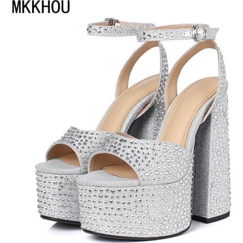 MKKHOU Fashion Sandals Women New Summer Shoes Sexy Fish Mouth Open Toe Crystal Platform Thick Heels Super High Heels Open Shoes