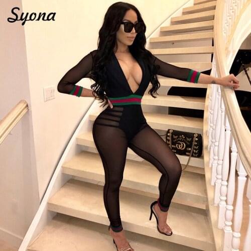 Sexy Mesh Transparent ROMPERS WOMENS JUMPSUIT Striped Erotic Nightclub See Through Plus Size XXXL 3XL Black Clubwear Club Outfit