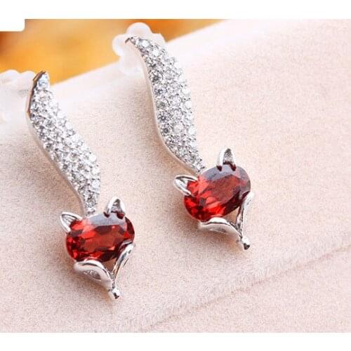 Natural garnet stone stud earrings 925 silver natural red gemstone earrings for womens party fox shape Earrings jewelry
