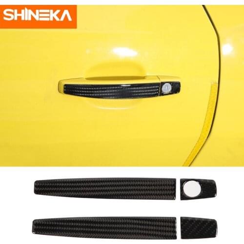 SHINEKA Real Carbon Fiber Car Exterior Door Handle Decoration Cover Trim Stickers Accessories For Chevrolet Camaro 2012-2015