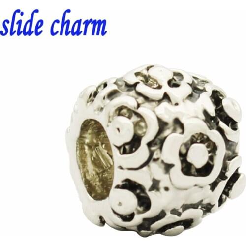 Slide charm Free shipping Unique personality fashion gift engraving black and white plum blossoms beads fit Pandora bracelet