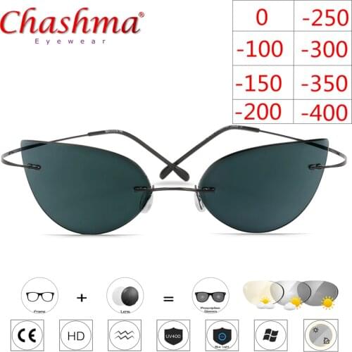 Titanium Rimless Glasses Myopia Glasses Photochromic glasses Women Chameleon Glasses Lens with Diopters