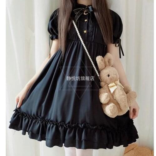 Vintage Gothic Long Sleeve Black Japanese Lolita Dress Court Kawaii Girl Lolita Cos Loli Tea Party Student Dress Fairy Dress