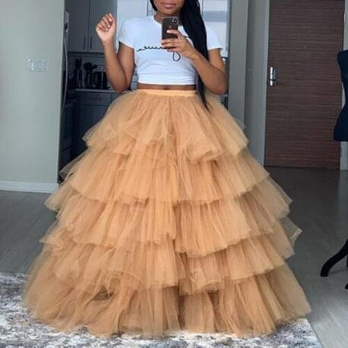 High Quality Ruffles Tulle Tiered Puffy Long Skirts Women Orange Floor Length Tutu Skirt Bridal Skirt Custom Made
