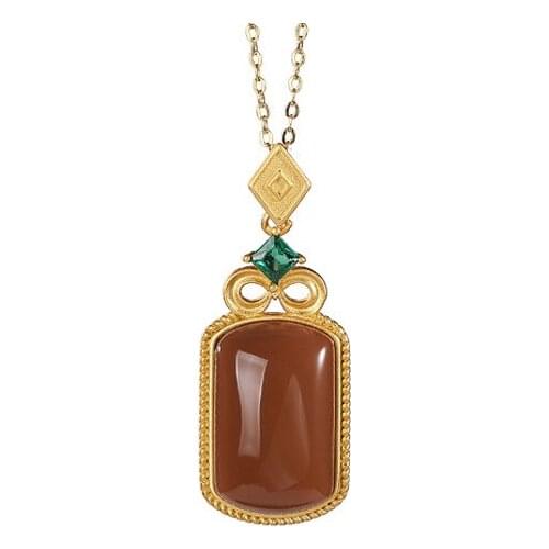 S925 sterling silver gold plated Southern red agate Pendant Retro Personality Temperament Xiangyun Lucky pendant Womens pendant