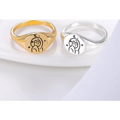 Womens Fashion Moon Star Signet Rings Wedding Jewelry Copper Metal Knuckle Friendship Ring Best Friend Gifts Bague Femme BFF