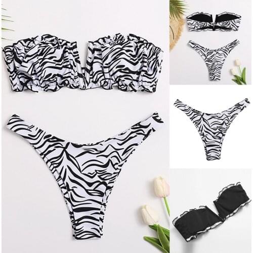 Womens Sexy V-Support Bikini Tube Top Tops High Cut Sexy Bikini Set Swimsuit