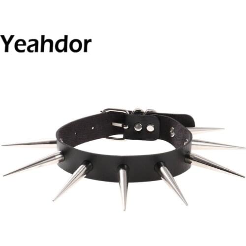 Women Punk Gothic Collar PU Leather Spike Studded Vintage Necklace Black Jewelry Chocker Collar Necklaces Collares
