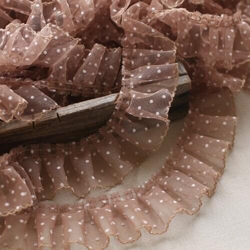 1M New Pleated Royal Blue Yellow Brown Green Lace Fabric 6cm Dot Lace Trim Applique Collar Ribbon Sewing For Dress dentelle LA47