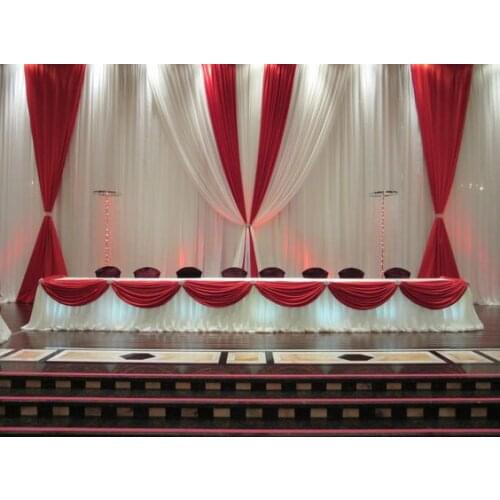 10ft * 20ft white Wedding Backdrop with hot red swag Wedding Decoration